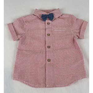 Infant Boys First Impressions Searsucker Striped Button Down Bow Tie Red White